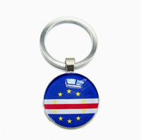 Porte-clés en métal avec dôme en verre transparent, motif drapeau du monde, collection de souvenirs de l'île de Cap-Vert, pour sac et décoration