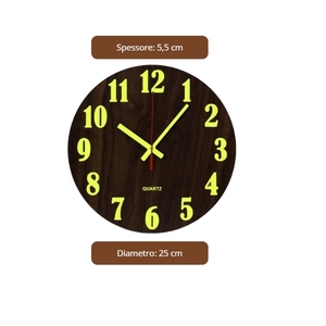 นาฬิกาแขวนไม้เรืองแสง 25 ซม. ตัวเลขเรืองแสง เข็มเรืองแสง ระบบควอตซ์ - Product Image 2