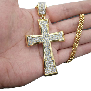 Collar con Colgante de Cruz de Acero Inoxidable para Hombre, Cadena de Caja, Chapado en Oro con Moissanita, Chapado en Zinc Negro, Regalos de Aniversario de Hiphop - Product Image 1