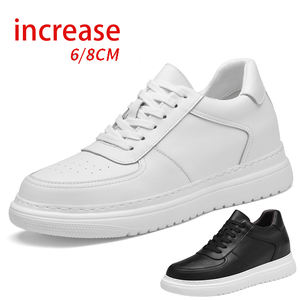 รองเท้าผู้ชายแฟชั่นฤดูใบไม้ร่วง หนังวัวแท้ ซับในตาข่าย ระบายอากาศได้ดี ทนทานต่อการสึกหรอ พื้นรองเท้าหนาแบบซ่อน รองเท้าสีขาว - Product Image 1