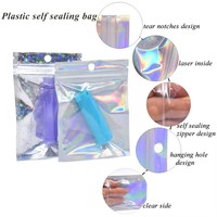 Bolsas de Plástico Holográficas con Cierre de Cremallera, Reutilizables, Impermeables, para Almacenamiento, con Orificio para Colgar