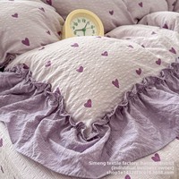 Parure de lit quatre pièces en tulle style frais, motif dentelle française, couvre-lit matelassé doux, dessin animé, plantes et fleurs