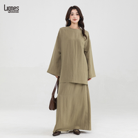 Lignes Mode Féminine Ensemble Deux Pièces Vêtements Islamiques Robe et Pantalon Amples pour Femmes Musulmanes Tenue Pudique
