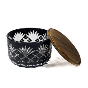 Pot de bougie en <span class=keywords><strong>verre</strong></span> à trois mèches vide personnalisé à large bouche noir avec motif de fleur gravé à la main - Product Image 2