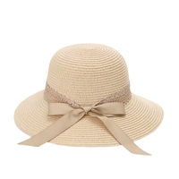 Chapeau de paille élégant pour femme avec protection solaire, personnalisable, vente en gros, avec ruban en dentelle et nœud, pliable, idéal pour la pêche et les sorties décontractées au printemps et en été