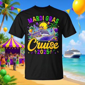 Camiseta Promocional Personalizable con Diseño de Máscara de Carnaval de Mardi Gras 2025 para Cruceros Familiares - Product Image 3
