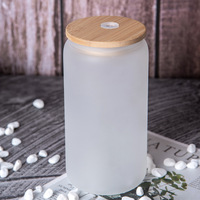 Vaso de Vidrio Borosilicato Transparente Esmerilado de 16 oz, con Diseño de Rayas Sublimadas, con Tapa de Bambú, para Jugo, Refresco, Café Helado y Más