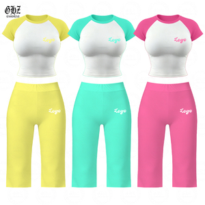Abbigliamento Y2k: Camicia a Maniche Corte e Pantaloni Capri per Donne, Pantaloni Larghi da Yoga per l'Estate, Pantaloni Corti Casual, Set 2 Pezzi - Product Image 1