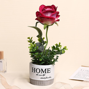 ดอกกุหลาบผ้าไหมประดิษฐ์ Jinhe ขนาด 8x8x28 ซม. กระถางทรงกลม ตกแต่งบ้าน - Product Image 3