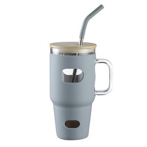 960ml Large Glass Auto Tumbler Removable Color Silicone Sleeve Comfort Grip Sealed Bamboo Straw Lid Travel Camping Latte Mug - Product Image 3