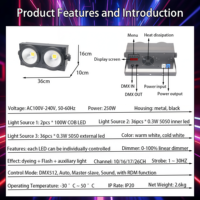 Lumières de scène pour public, de qualité supérieure, 2*100W, 2 en 1, deux yeux, COB 5050, intérieur/extérieur, LED, contrôle DMX512, pour scène, mariage, fête
