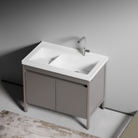Meuble de salle de bain moderne sur pied en PVC avec vasque intégrée