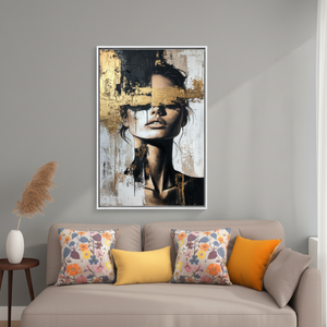 Golden Woman Tempered Glass Wall Art Modern Art Deco Panel Printed Canvas with Clear <b>Frame</b> Hanging Landscape - Product Image 3