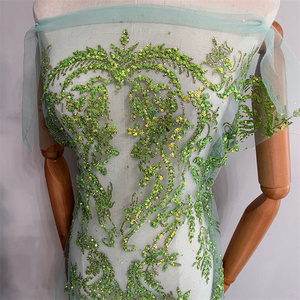 Quyến rũ glitters Tulle màu xanh lá cây Sequins lưới ren Bridal Tulle vải - Product Image 5