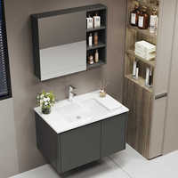 Meuble de rangement mural en alliage d'aluminium noir mat OEM ODM avec lavabo en céramique et miroir LED intelligent pour hôtel et appartement