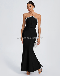 Robe de soirée noire Ocstrade, épaules dénudées, sans bretelles, perles, perles brodées, coupe trompette, bandage, robes de soirée élégantes <span class=keywords><strong>2024</strong></span> - Product Image 3