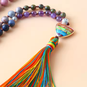 Collar bohemio de piedra natural Mala para mujer, abalorio imperial de amatista, collar con colgante de borla con cuentas de Rosario 108 - Product Image 4