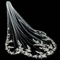 Voiles de mariée en dentelle Feishiluo ivoire et blanc 100% polyester, appliques, une seule couche, longues, florales, accessoires de mariée