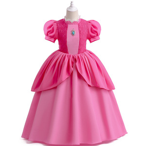 Robe de <span class=keywords><strong>princesse</strong></span> rose pour filles, costume de Peach des Super <span class=keywords><strong>Mario</strong></span> pour enfants, tenue de cosplay pour tout-petits, fête d'Halloween, fête d'anniversaire - Product Image 3
