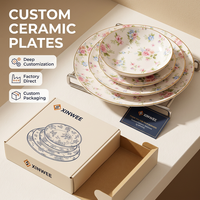 Juego de Platos de Cerámica con Diseño de Flores Primaverales, Platos Planos de Porcelana de 8, 10 y 12 Pulgadas para Hogar, Restaurante y Fiestas