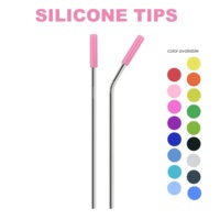 Paille à boire réutilisable en acier inoxydable coloré, droite et incurvée, avec embouts en silicone, matériau métallique durable