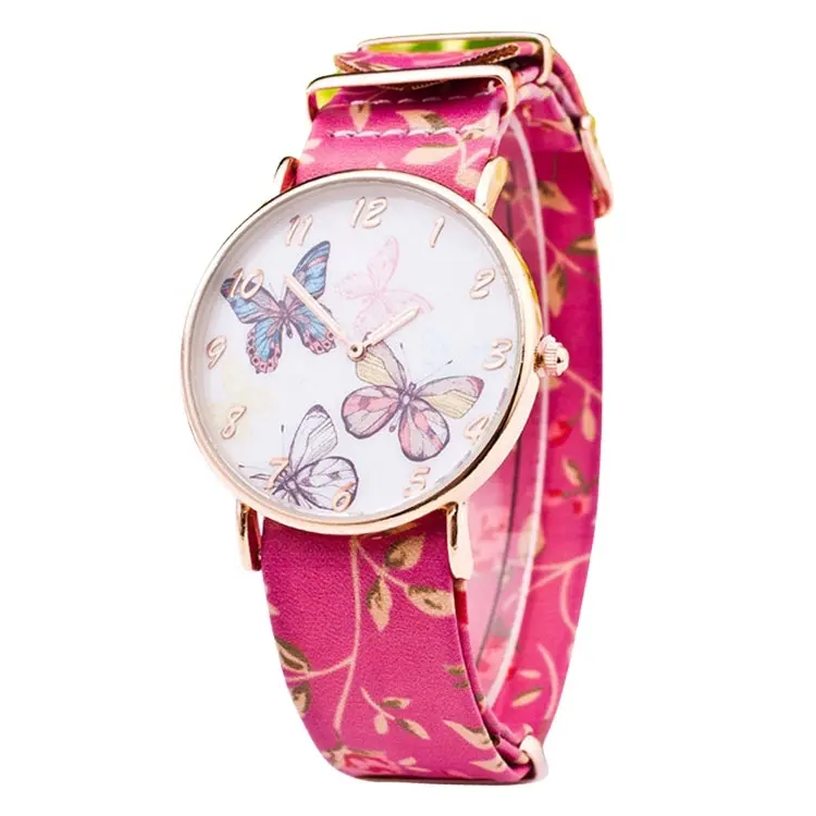 Fashionable ladies gift wristwatch butterfly vogue leather watch, girls wholesale quartz watch