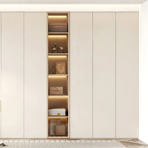 Armoire moderne au toucher doux, minimaliste, avec bureau intégré et coiffeuse, sans poignées, placard de chambre encastré en MDF, pour projets scolaires - Product Image 2