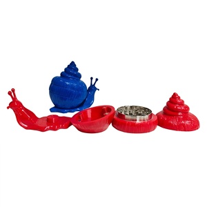<b>Herb</b> <b>Grinder</b> Snail Shape Plastic Magnetic Lid Sharp Teeth Red Blue Colorful Design 6PCS Display Box - Product Image 3
