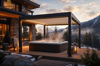 Pergola autoportante en aluminium 5x5m avec interface pour chauffage et éclairage LED, idéale pour terrasse de spa en montagne, espace de repos chauffé RK-S1
