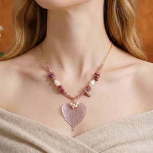 Collar con Colgante <span class=keywords><strong>de</strong></span> Cadena <span class=keywords><strong>de</strong></span> Corazones Chapado en Oro <span class=keywords><strong>de</strong></span> 18K, con Hoja <span class=keywords><strong>de</strong></span> Árbol Bodhi Rosa y Perla Natural, Novedad 2026 - Product Image 5