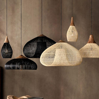Lámpara Colgante LED de Ratán Japonés Vintage, Tejida a Mano, Diseño Artesanal, para Isla de Cocina, Comedor, Loft