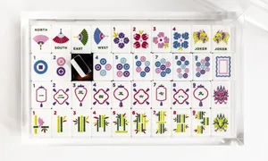 Juego de Fichas de Mahjong Americano de Bambú Ámbar con Tapete y Soportes, Diseño Ecológico de Lujo, Fichas de Mahjong Acrílicas Grabadas, Casino Low <span class=keywords><strong>Fengcai</strong></span> - Product Image 4