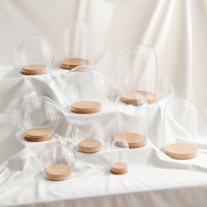 Fleur préservée liège couvercle en verre Transparent saint valentin cadeau décoration dôme avec base en bois doux - Product Image 3