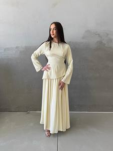 Abbigliamento islamico elegante per donne musulmane semplice stile Abaya turco Set in due pezzi modesto gonna in poliestere per la vita quotidiana - Product Image 2