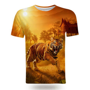 T-shirt à manches courtes pour homme, imprimé animal 3D, tigre, coupe ample, impression numérique, longueur normale, tissu tricoté, vêtements décontractés d'été - Product Image 3