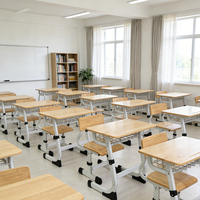 Ensemble d'étude individuel pour étudiant, plateau en chêne massif moderne, base en D, hauteur réglable, écologique, confortable, durable, pour l'apprentissage