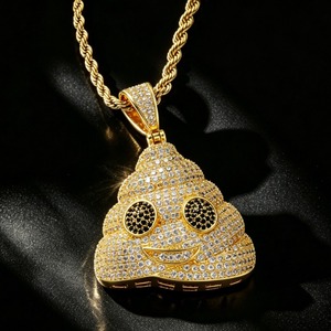 Hip Hop Kolye Zinciri Altın Kaplama Pirinç Kaka Emoji Kolye Ucu 3MM 24 İnç Bükümlü Halat Tam Kübik Zirkon Bling CZ Uzun Takı - Product Image 6