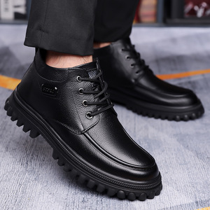 Zapatos de algodón cálidos con forro polar para hombre, botas de nieve de cuero impermeables antideslizantes con suela gruesa, color negro, 38-44 - Product Image 2