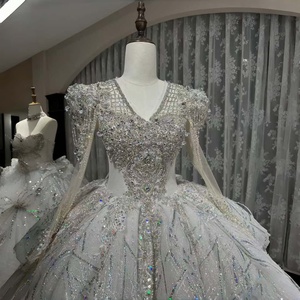 Wx255 Sexy Lace Sweetheart Ball Gown Modern <b>Wedding</b> Dress Crystal Romantic Long Sleeve Floor-Length Backless for Women Bride - Product Image 5