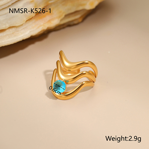 Anelli Estivi con <span class=keywords><strong>Zircone</strong></span> <span class=keywords><strong>Blu</strong></span> Oceano Placcati in Oro 18k Acciaio Inossidabile Ipoallergenico Vintage Geometrici Regolabili - Product Image 4