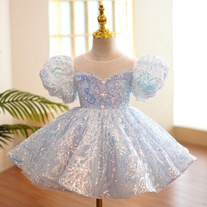 Modisches Mädchen-Prinzessinnenkleid im Vintage-Stil mit Pailletten, Puffärmeln, Schleife, für Kleinkinder und Kinder, Party-Geburtstagskostüm, Kleidung 1-12 Jahre - Product Image 1