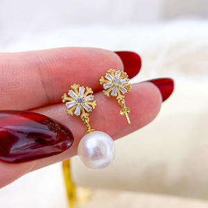 Boucles d'oreilles pendantes en argent S925 avec support vide pour perles DIY, motif flocon de neige, pour perles rondes de 8-11 mm, modèle 21137 - Product Image 1