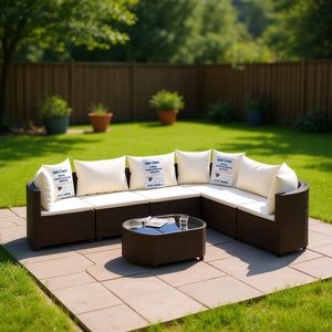 Set Divano da Esterno in Polyrattan Marrone 7 Pezzi con Cuscini, Arredamento da Giardino Stile Contemporaneo - Product Image 2