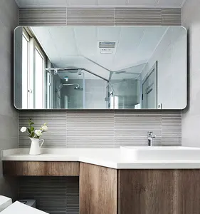 Hot Sale Home benutzer definierte quadratische abgerundete rahmenlose geätzte polierte silberne Wand Badezimmers piegel
