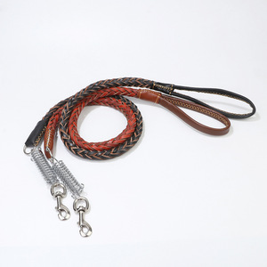 Tachonado remache cuero de vaca cachorro Collar cinturón tejido perro cadena plomo cuero a prueba de explosiones primavera corto perro Collar Correa conjunto - Product Image 2
