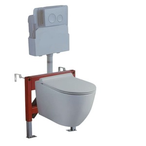 Cuvette de toilettes suspendue avec réservoir encastré transfrontalier en HDPE et céramique, et chasse d'eau manuelle - Product Image 1