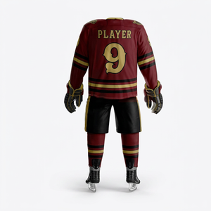 Conjunto de Uniforme de Hockey sobre Hielo para Hombre, Jersey y Pantalones Sublimados, 100% Poliéster, Absorbe la Humedad, Manga Larga, Números del Equipo, Logotipo en la Espalda - Product Image 1