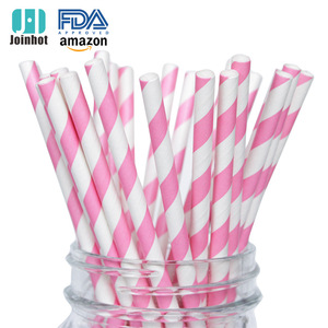 Pink Striped <b>Paper</b> Straws Disposable <b>Biodegradable</b> Eco Friendly Party Drink Straws Straight Pipe #14 Rose Pink Stripes - Product Image 2
