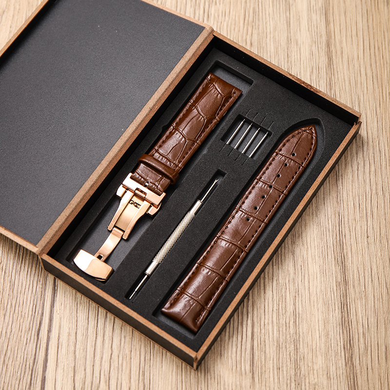 Trendybay High Quality Butterfly Clasp Custom OEM Vintage Genuine Calfskin Leather Watch Strap Smart Watch Replacement Band