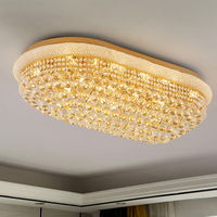 Lustre moderne de luxe en cristal doré rectangulaire ovale pour salon, villa, éclairage